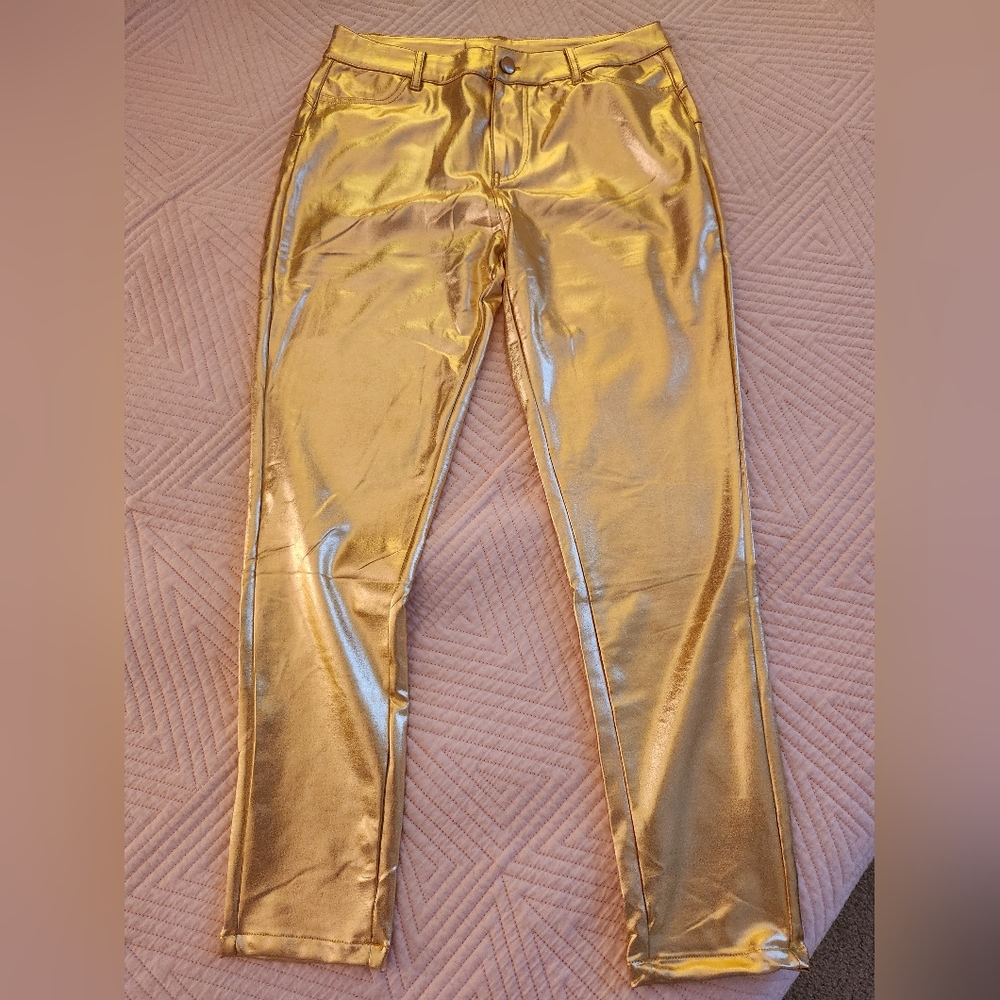 Gold stretch skinny pants